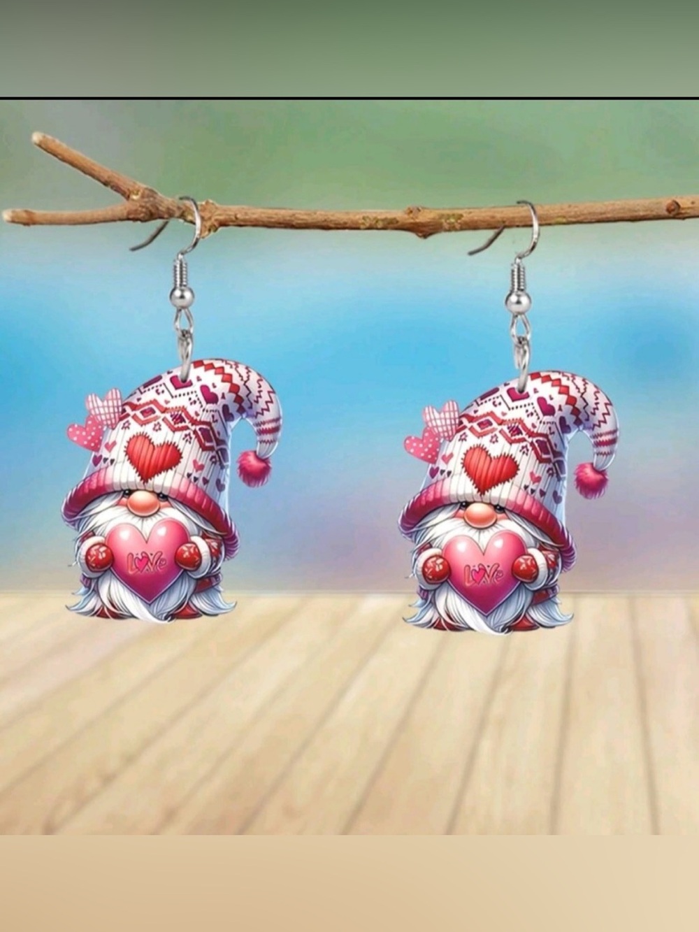 Valentine Gnome Heart Drop Earrings - Women Jewelry